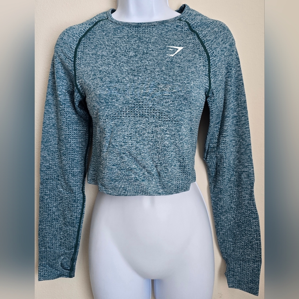 Gymshark Vital Seamless Long Sleeve  Crop Top, Medium Teal/Blue